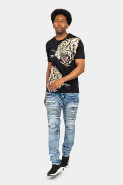 Faded Stacked Biker Denim Jeans -Victorious DL1359 IND 5