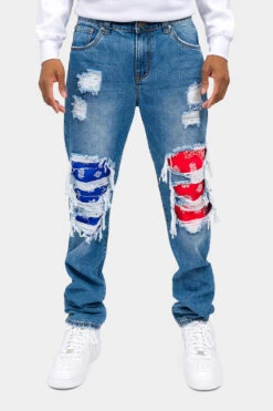 Bandana Distressed Blowout Loose Fit Denim Jeans
