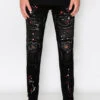 Stacked Paint Splatter Biker Jeans