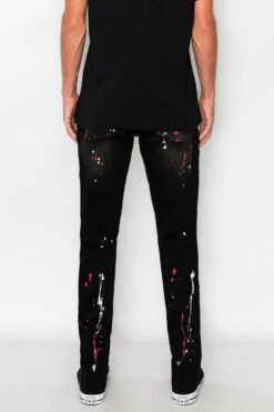 Stacked Paint Splatter Biker Jeans -Victorious DL1418 BLK 3