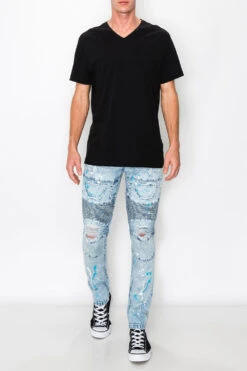 Stacked Paint Splatter Biker Jeans -Victorious DL1418 IND 3