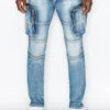 Washed Zippered Cargo Denim Jeans -Victorious DL1447 IND 1