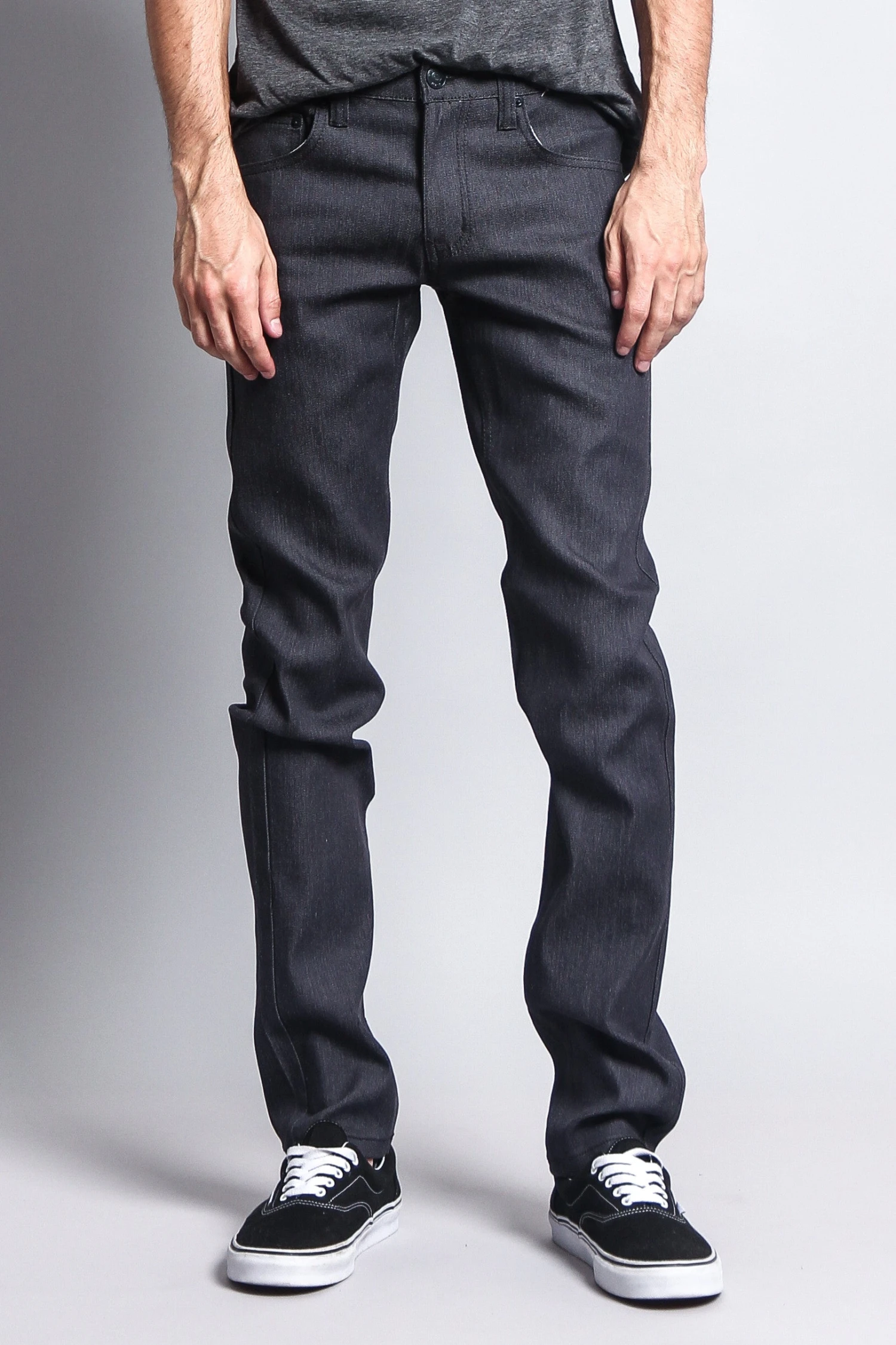 Men's Skinny Fit Raw Denim Jeans (Charcoal) 3 Men's Skinny Fit Raw Denim Jeans (Charcoal)