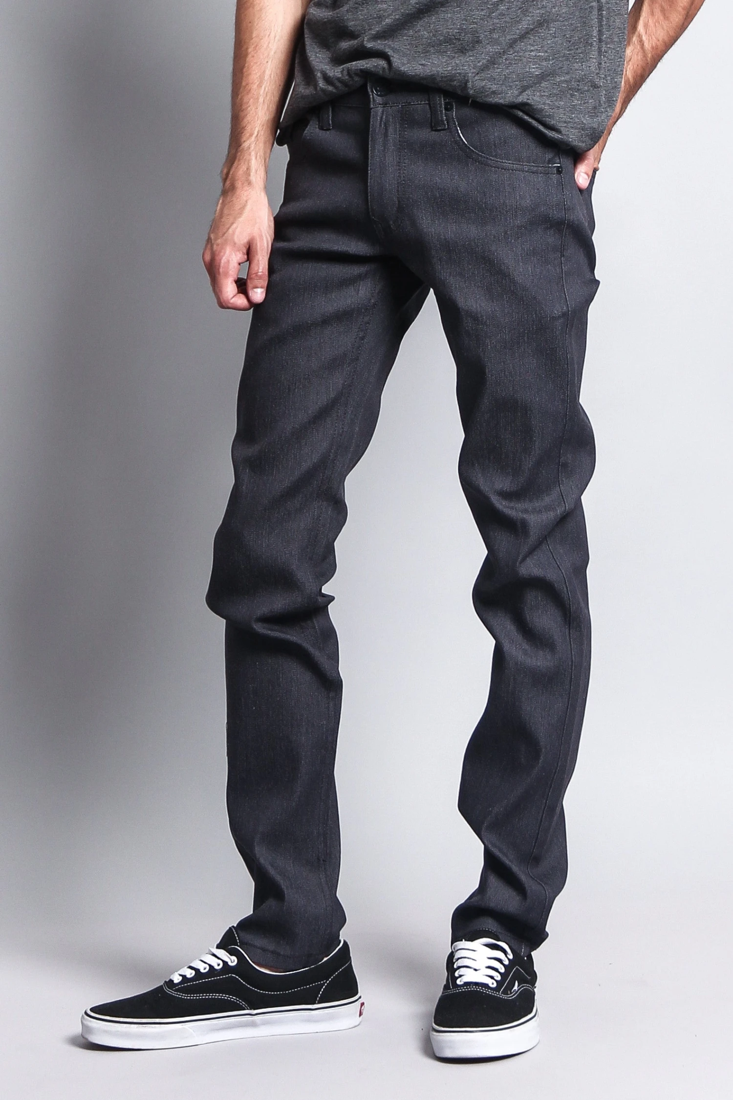 Men's Skinny Fit Raw Denim Jeans (Charcoal) 4 Men's Skinny Fit Raw Denim Jeans (Charcoal) - Image 2