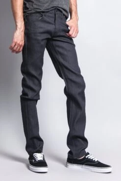 Men's Skinny Fit Raw Denim Jeans (Charcoal) 10 Men's Skinny Fit Raw Denim Jeans (Charcoal) -Victorious DL938 CHC 4
