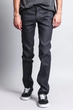 Men's Skinny Fit Raw Denim Jeans (Charcoal) 11 Men's Skinny Fit Raw Denim Jeans (Charcoal) -Victorious DL938 CHC 5