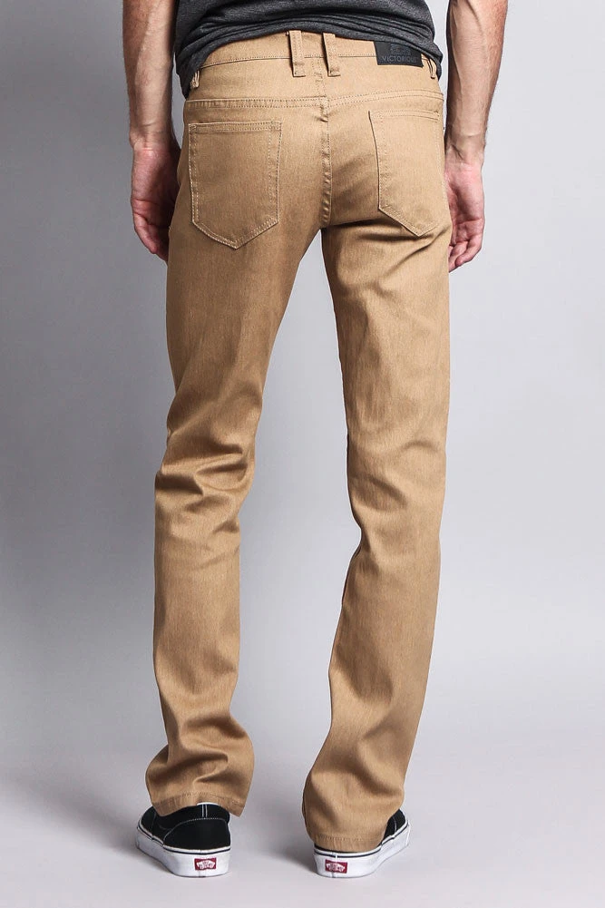 Men's Slim Fit Raw Denim Jeans (Khaki) 5 Men's Slim Fit Raw Denim Jeans (Khaki) - Image 3