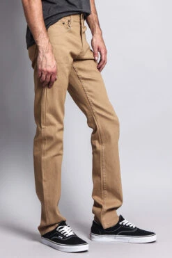 Men's Slim Fit Raw Denim Jeans (Khaki) 10 Men's Slim Fit Raw Denim Jeans (Khaki) -Victorious DL980 KHK 4