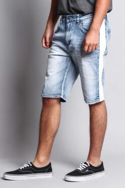 Men's Track Stripe Denim Shorts -Victorious DS2038 IND 2