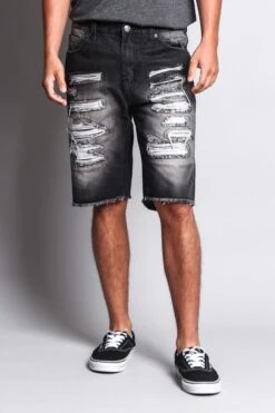 Men's Faded Distressed Shorts -Victorious DS751 BLK 1