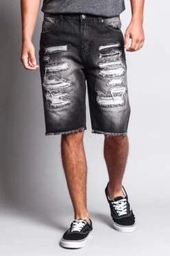 Men's Faded Distressed Shorts -Victorious DS751 BLK 5