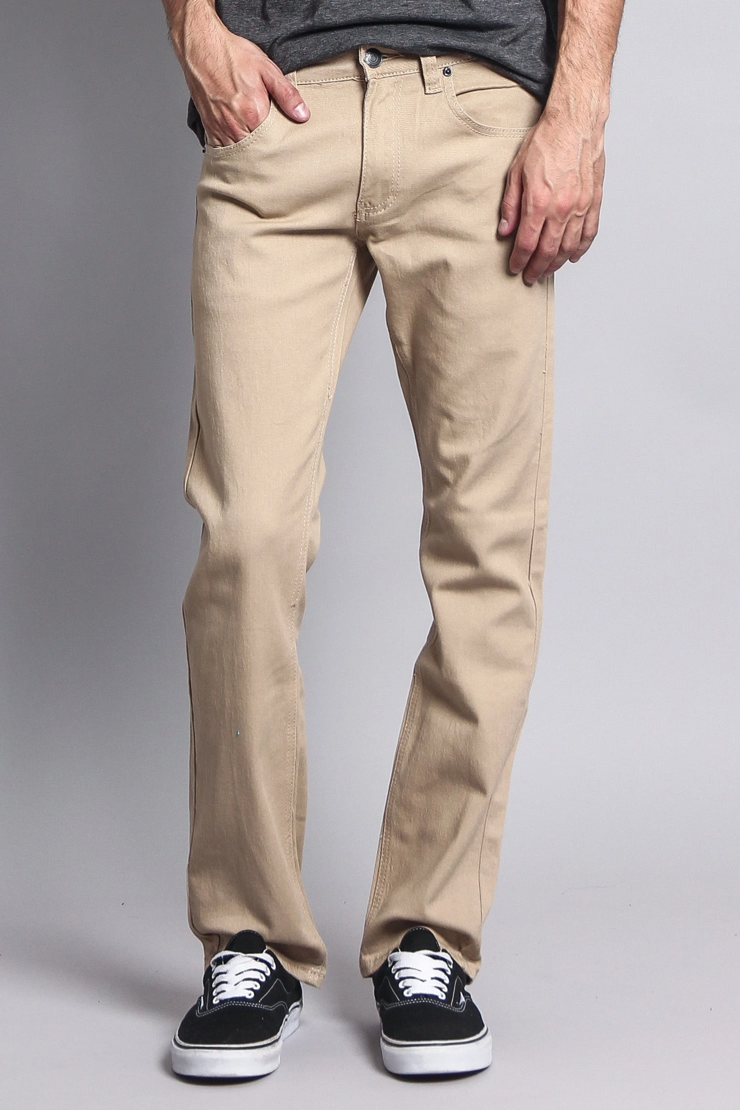 Men's Slim Fit Colored Jeans (Khaki) 3 Men's Slim Fit Colored Jeans (Khaki)