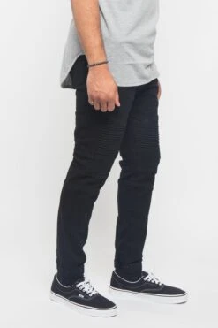 Acid Wash Biker Denim Jogger Pants -Victorious JG873 BLK 4