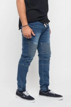 Acid Wash Biker Denim Jogger Pants -Victorious JG873 DKI 4
