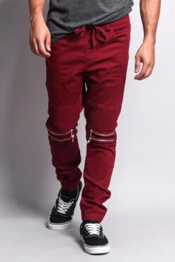 Zipper Knee Biker Twill Jogger Pants -Victorious JG883 BRG 5