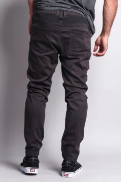 Zipper Knee Biker Twill Jogger Pants -Victorious JG883 CHC 3