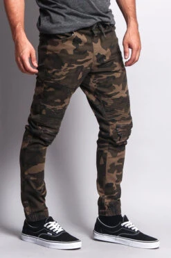 Zipper Knee Biker Twill Jogger Pants -Victorious JG883 OCM 4