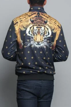 Jeweled Tiger King Zip Up Track Jacket -Victorious JK5000 BLK 3