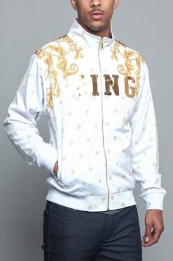Jeweled Tiger King Zip Up Track Jacket -Victorious JK5000 WHT 4