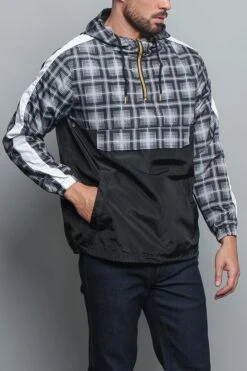 Plaid Anorak Windbreaker Jacket 32 Plaid Anorak Windbreaker Jacket -Victorious JK5008 BLK 4