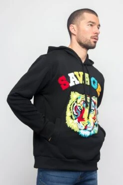 Colorful Chenille Patched Savage Tiger Hoodie -Victorious JK5025 BLK 4
