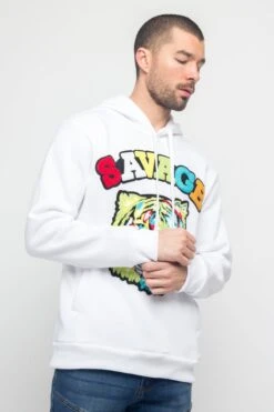 Colorful Chenille Patched Savage Tiger Hoodie -Victorious JK5025 WHT 4