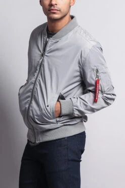 Men's Lightweight Bomber Flight Jacket -Victorious JK704 GRY 2