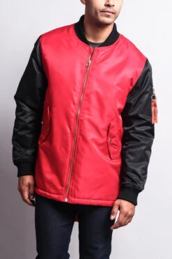 Contrast Sleeve Long Length MA-1 Bomber Jacket -Victorious JK718 RDB 4