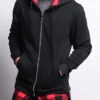 Plaid Flannel Accent Long Length Zip Hoodie -Victorious JK723 BRD 1