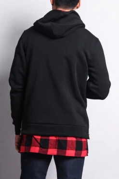 Plaid Flannel Accent Long Length Zip Hoodie -Victorious JK723 BRD 3