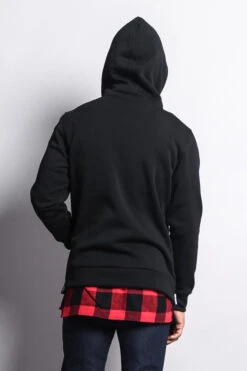 Plaid Flannel Accent Long Length Zip Hoodie -Victorious JK723 BRD 7