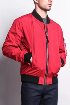 Contrast Lightweight Bomber Flight Jacket -Victorious JK752 RED 4