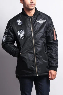 Patched Long Length MA-1 Bomber Jacket -Victorious JK757 BLK 4