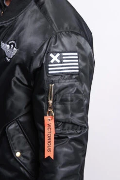 Patched Long Length MA-1 Bomber Jacket -Victorious JK757 BLK 6