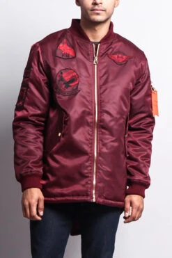 Patched Long Length MA-1 Bomber Jacket -Victorious JK757 BRG 1