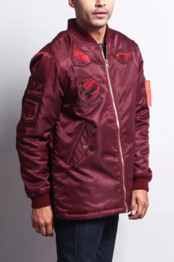 Patched Long Length MA-1 Bomber Jacket -Victorious JK757 BRG 4