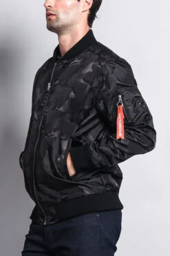 Lightweight Tonal Camo Bomber Flight Jacket -Victorious JK774 BLK 2