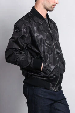 Lightweight Tonal Camo Bomber Flight Jacket -Victorious JK774 BLK 4
