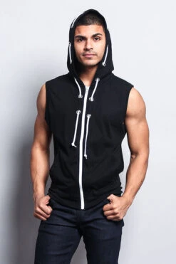 Eyelet Sleeveless Contrast Hoodie -Victorious SL888 BLK 5