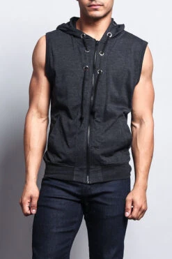 Eyelet Sleeveless Contrast Hoodie -Victorious SL888 CHC 1