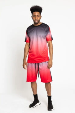 Gradient Ombre T-Shirt And Shorts Set -Victorious ST402 RED 1