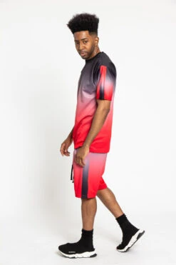 Gradient Ombre T-Shirt And Shorts Set -Victorious ST402 RED 2