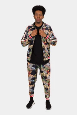 G Striped Floral Tiger Track Suit Set -Victorious ST808 BLK 1