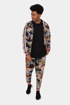 G Striped Floral Tiger Track Suit Set -Victorious ST808 BLK 2