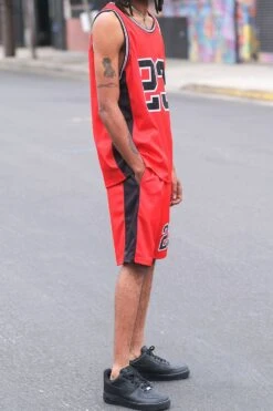 Men's Rhinestoned "23" Basketball Sets 35 Men's Rhinestoned "23" Basketball Sets -Victorious ST882 REDBLACK 7