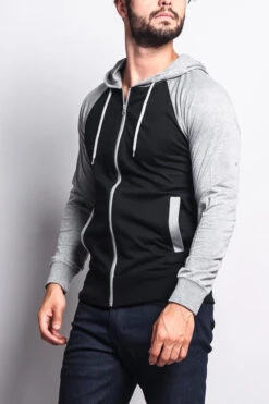Men's Raglan Light Weight Zip Down Hoodie -Victorious TH864 BGY 2