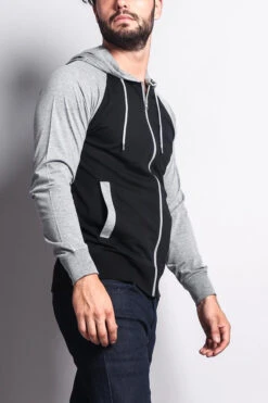 Men's Raglan Light Weight Zip Down Hoodie -Victorious TH864 BGY 4