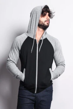 Men's Raglan Light Weight Zip Down Hoodie -Victorious TH864 BGY 5