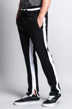 Men's Slim Fit Dual Stripe Track Pants -Victorious TR513 BLK 2