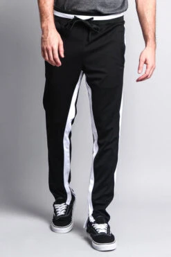 Men's Slim Fit Dual Stripe Track Pants -Victorious TR513 BLK 5